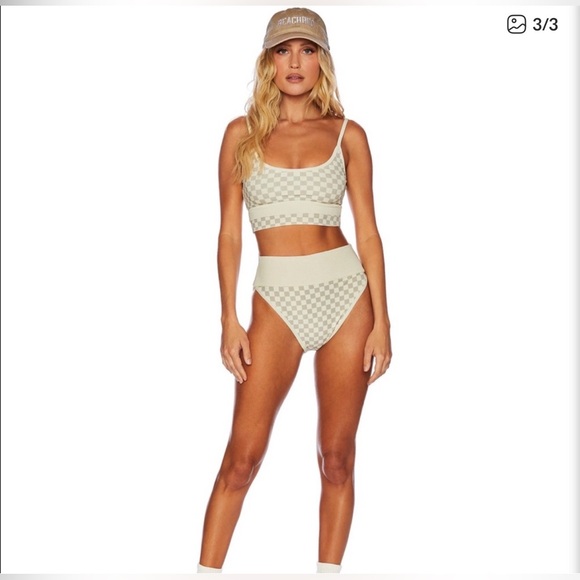 NWOT Beach Riot Eva Bikini in Tan Checkered Top M and Bottoms L High Waisted Set - Picture 15 of 15
